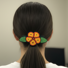 Orange and Yellow Beaded Flower Barrette-3
