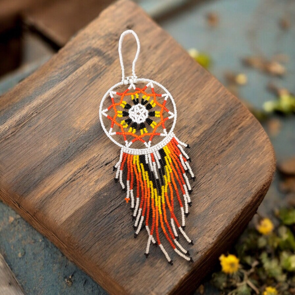 White and Red Celestial Beaded Handmade Dreamcatcher-1