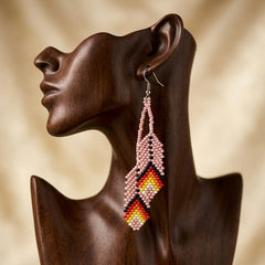 lights pink Beaded Feather Earrings-1