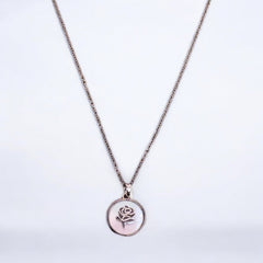 Flower Stainless Steel Necklace Pendants With Long Chain-2
