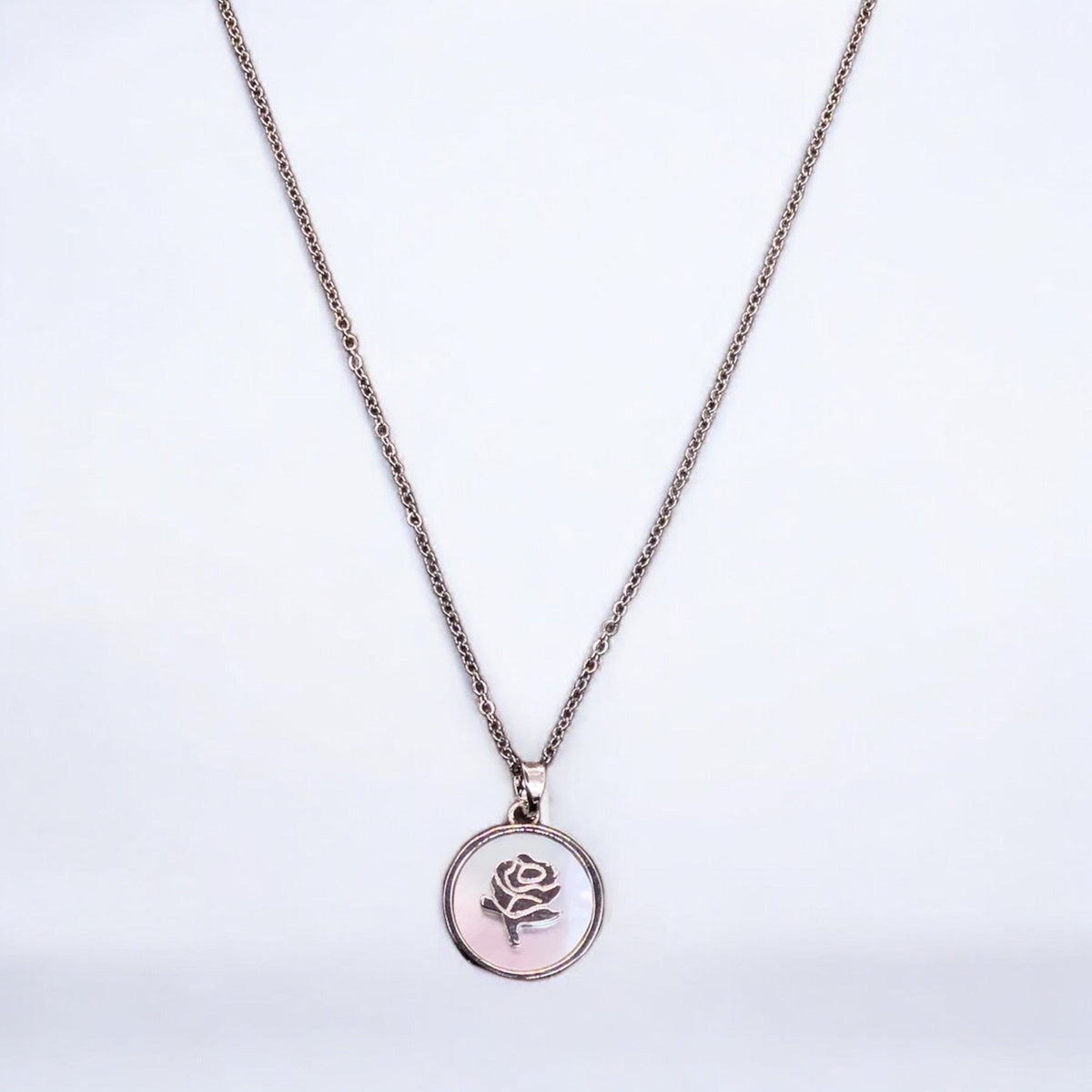 Flower Stainless Steel Necklace Pendants With Long Chain-2