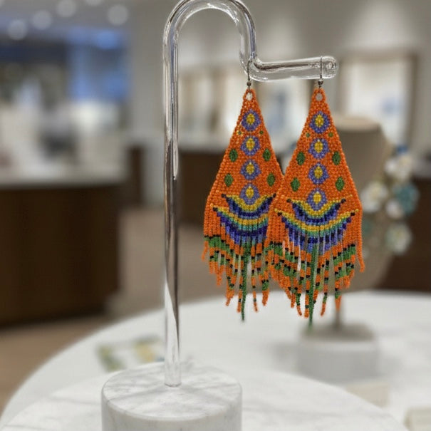 Orange Flame Blossom Drop Earrings-1