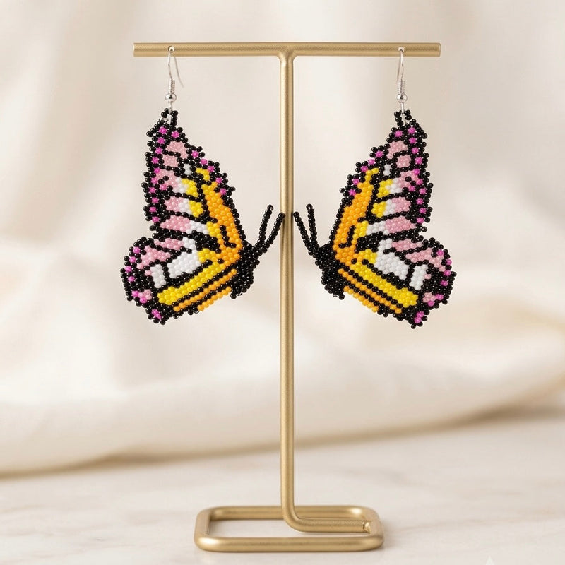 Red & White Butterfly Beaded Earrings-4