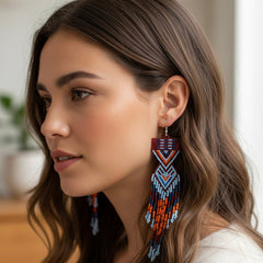 Red and Orange Sunset Path Beaded Earrings-2