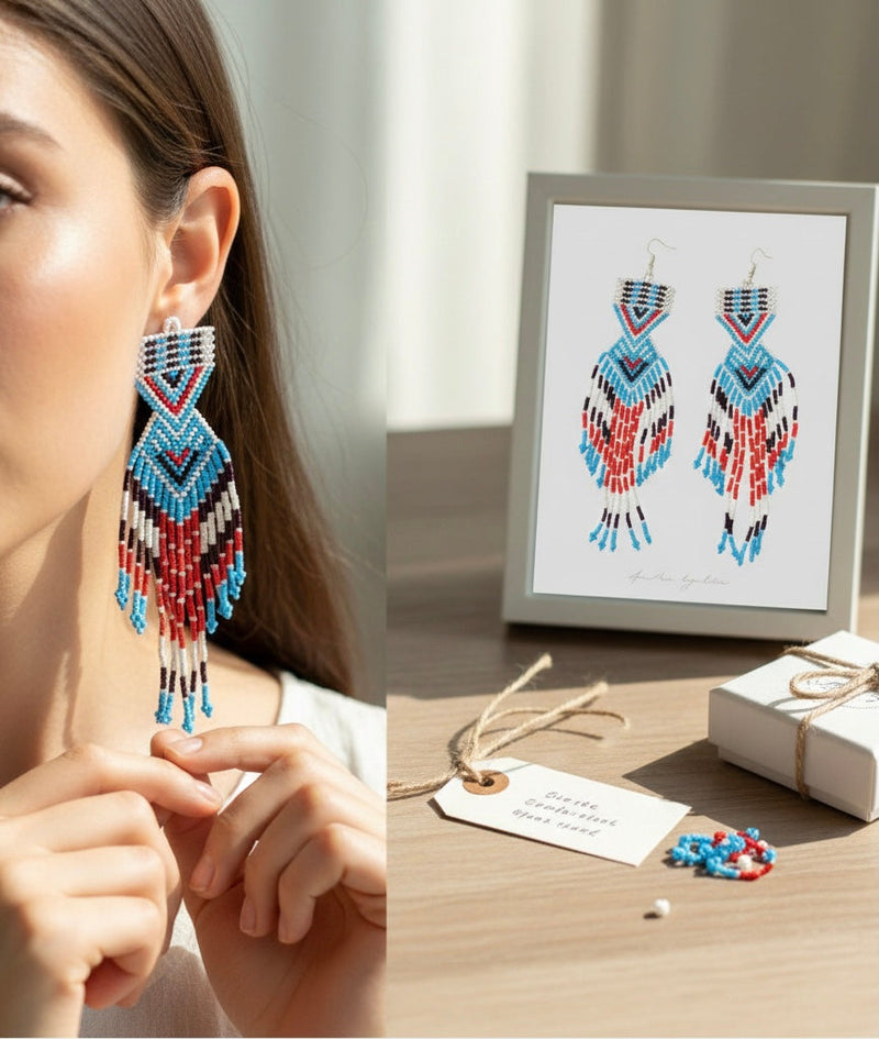 Red and blue Sunset Path Beaded Earrings-2