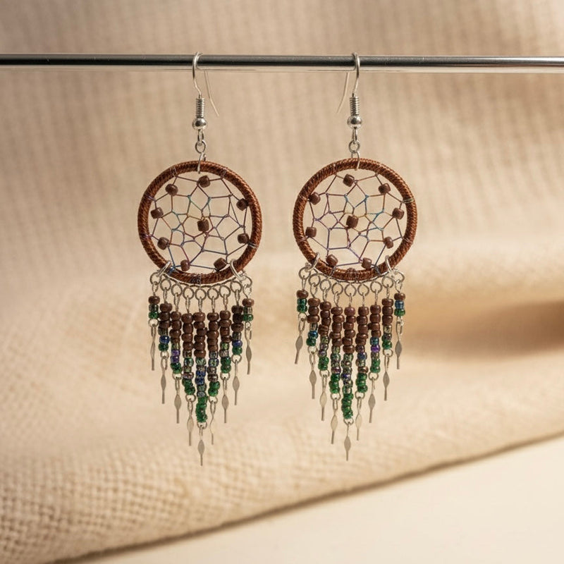 Brown/ dark green Dreamcatcher Dangles-2