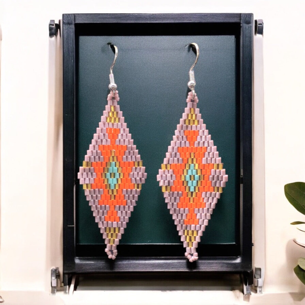 Greyish Purple and Red Miyuki Glass Beaded Earrings-1