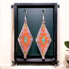 Greyish Purple and Red Miyuki Glass Beaded Earrings-1