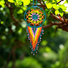 Green and Orange Celestial Beaded Handmade Dreamcatcher-1