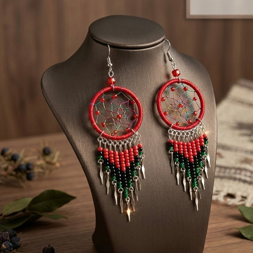 Red/burgundy/green Dreamcatcher Dangles-2