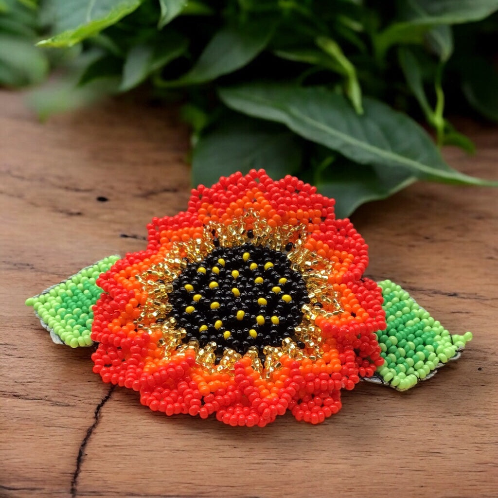 Handmade Beaded Sunflower Hair Clip-Golden-2