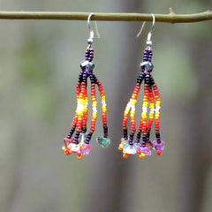 Purple Six-Strand Beaded Cascade Earrings-1