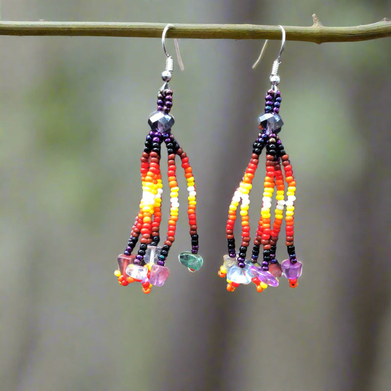 Purple Six-Strand Beaded Cascade Earrings-1