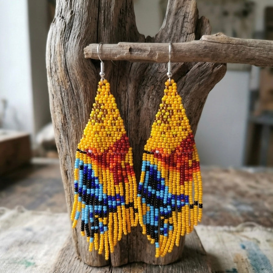 Mustard Sky Dancer Beaded Earrings-3