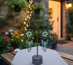 Dark Green Flower beaded Earrings-1