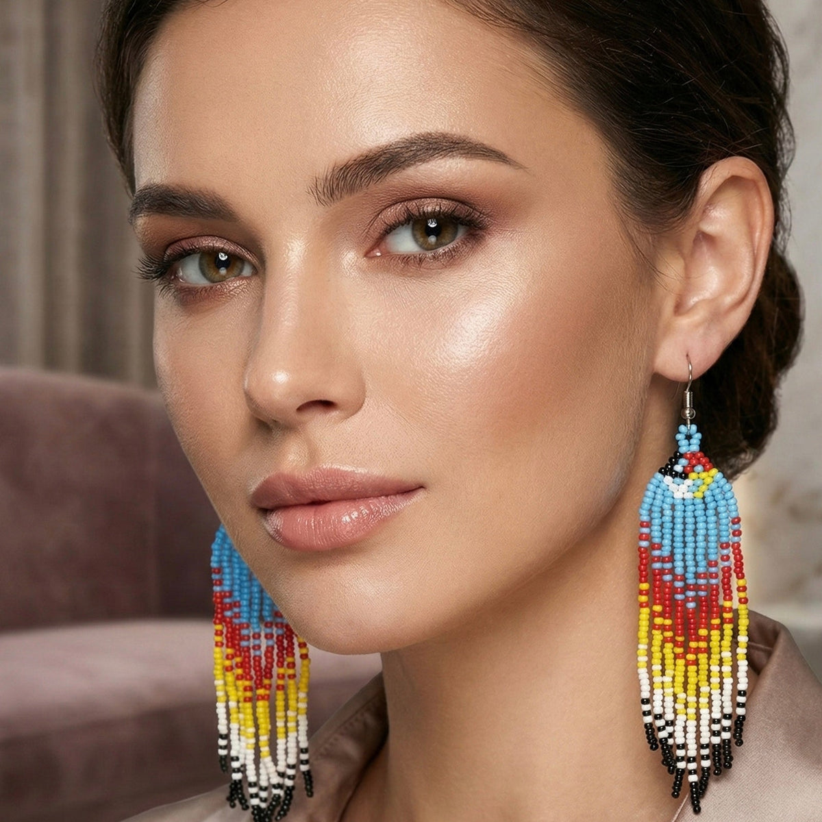 Sky Light blue Firebird Spirit Beaded Earrings-2
