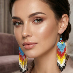 Sky Light blue Firebird Spirit Beaded Earrings-2
