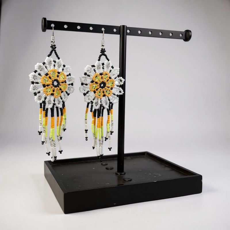 Yellow white Flower beaded Earrings-1