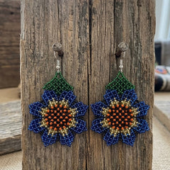 Sunflower Beaded Earrings (Blue)-1