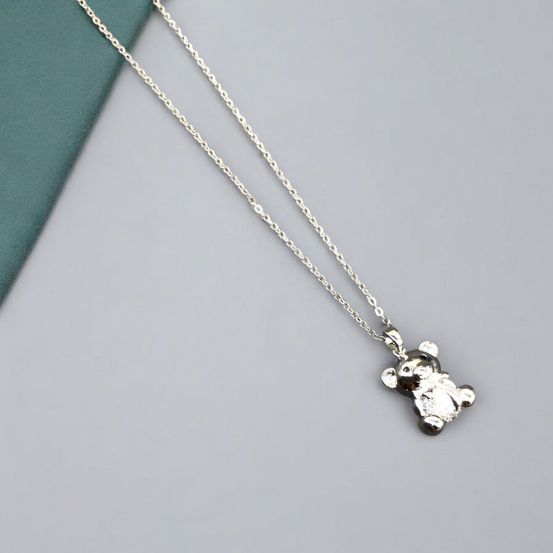 Small Bear Stainless Steel Necklace Pendants With Long Chain-3