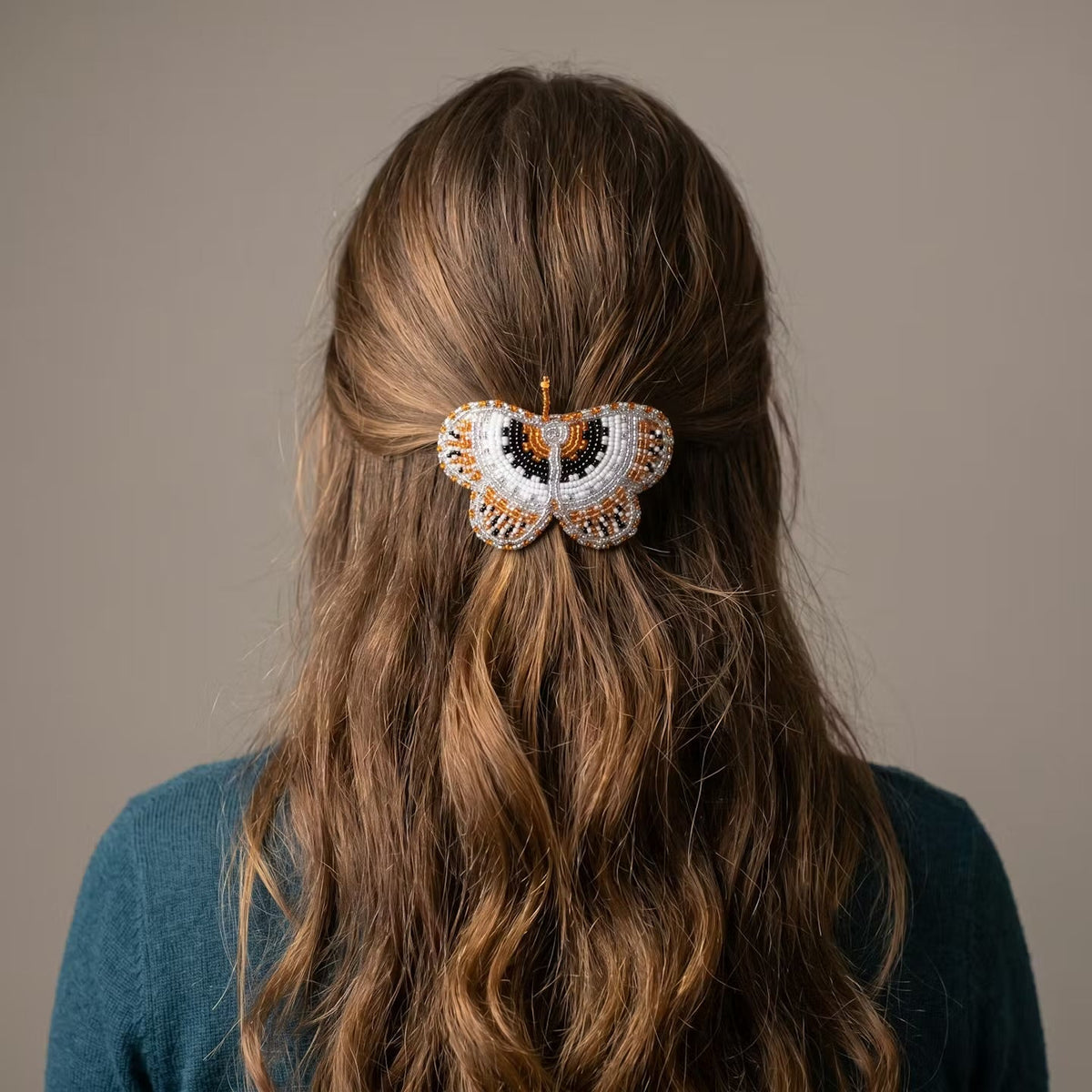 Silver Butterfly Beaded Barrette-3