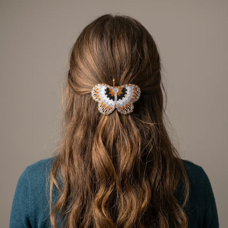 Silver Butterfly Beaded Barrette-3