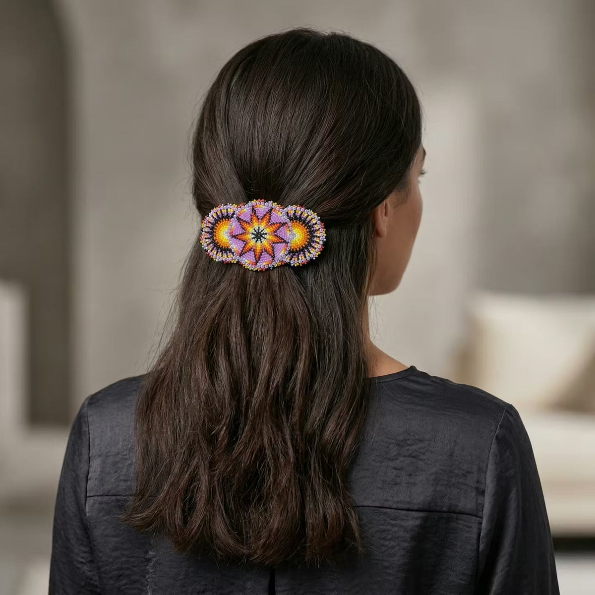 Pink Native American Beaded Barrettes-1