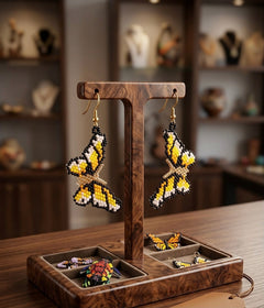 Purple Dancing Butterfly Beaded Earrings-1