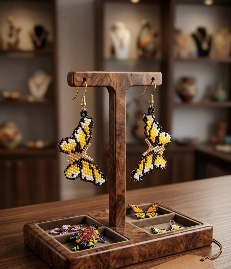 Purple Dancing Butterfly Beaded Earrings-1