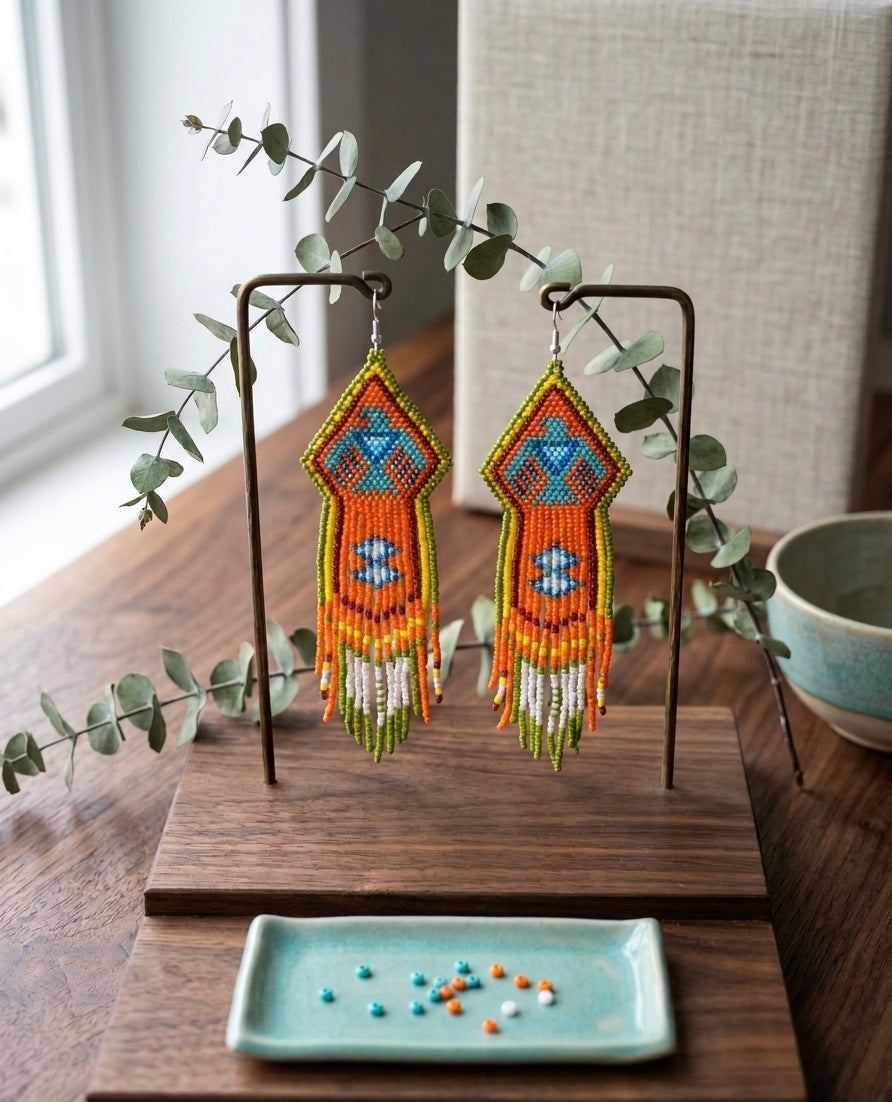 Beaded thunder eagle earrings ( Green )