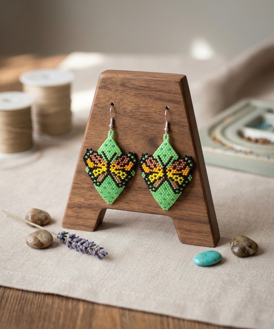 Butterfly Beaded Earrings (Green)-2