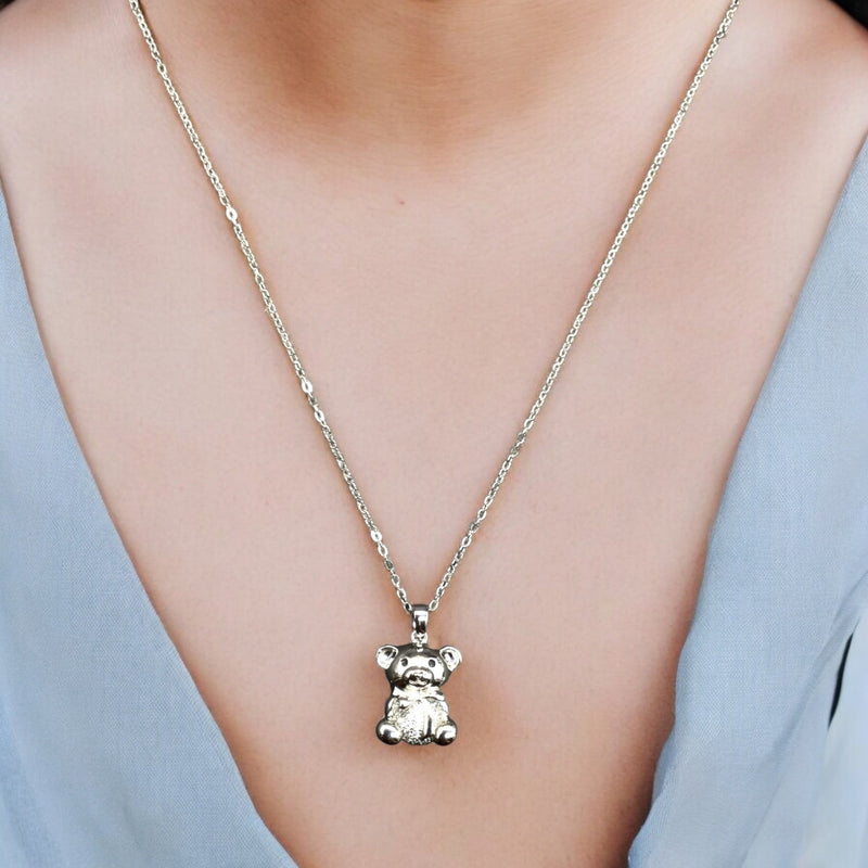 Small Bear Stainless Steel Necklace Pendants With Long Chain-1