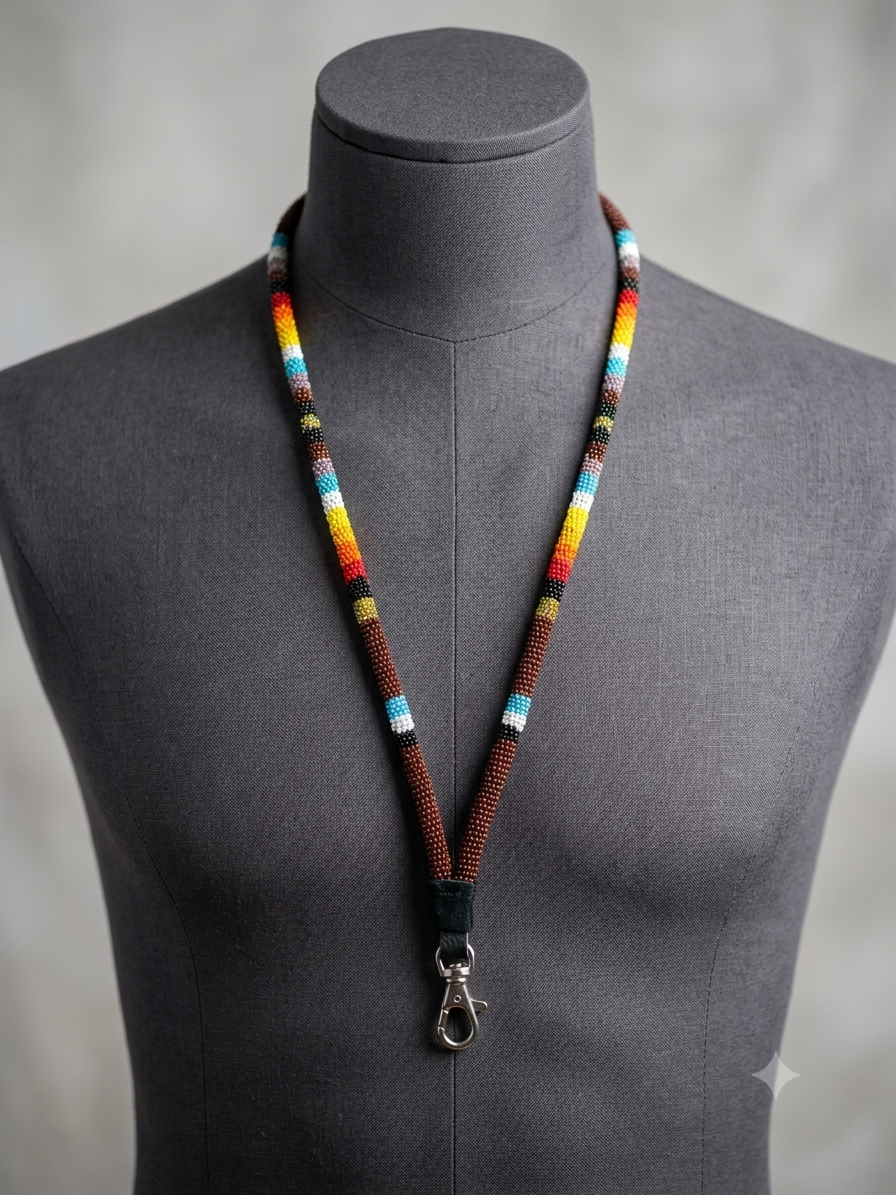 Round Beaded Lanyard(Brown)-1