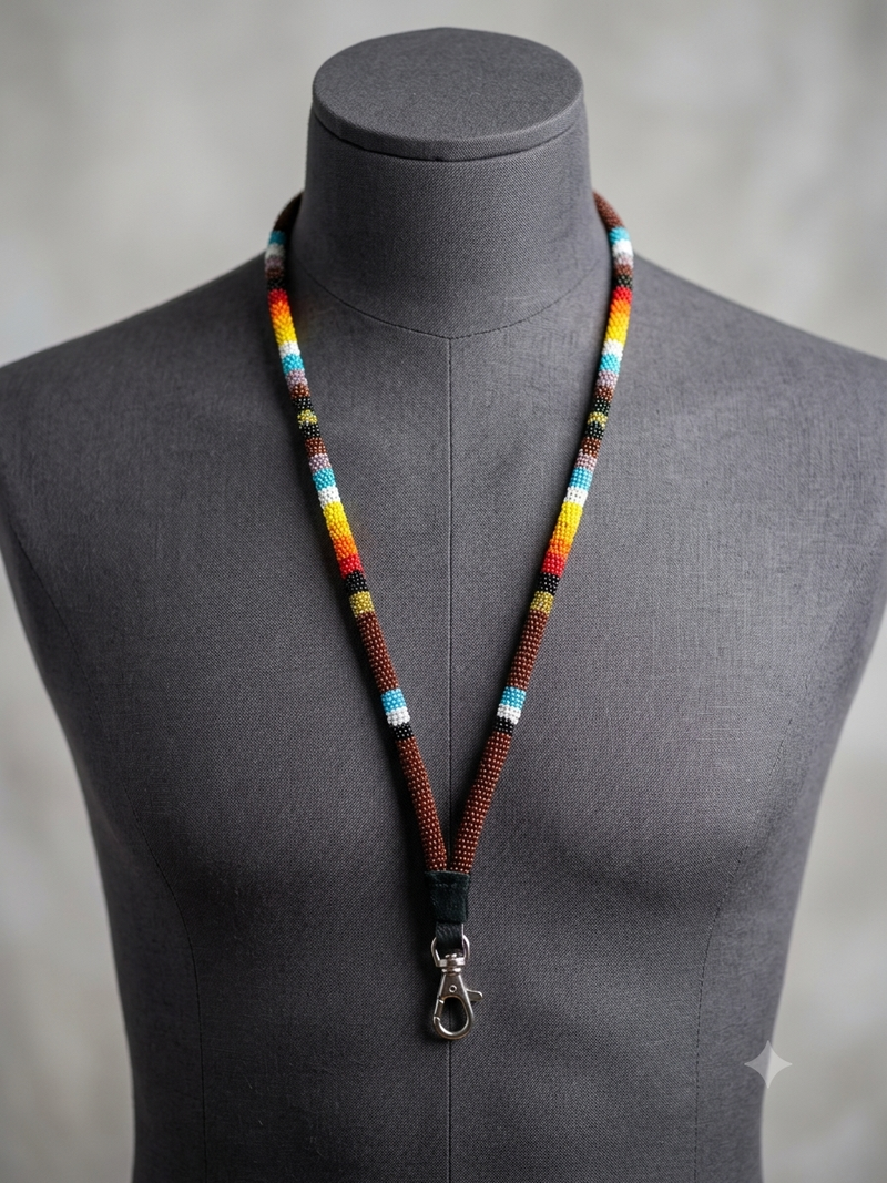 Round Beaded Lanyard(Brown)-1