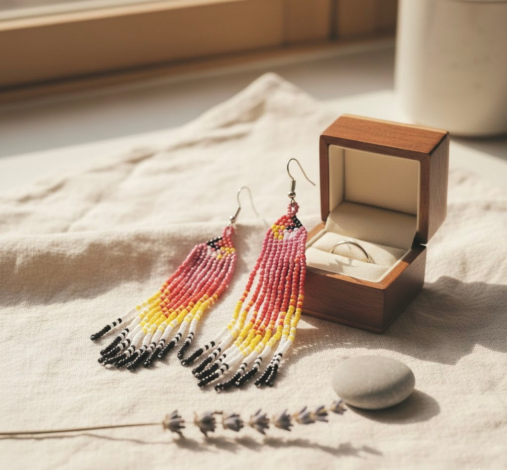 Pink Firebird Spirit Beaded Earrings-2