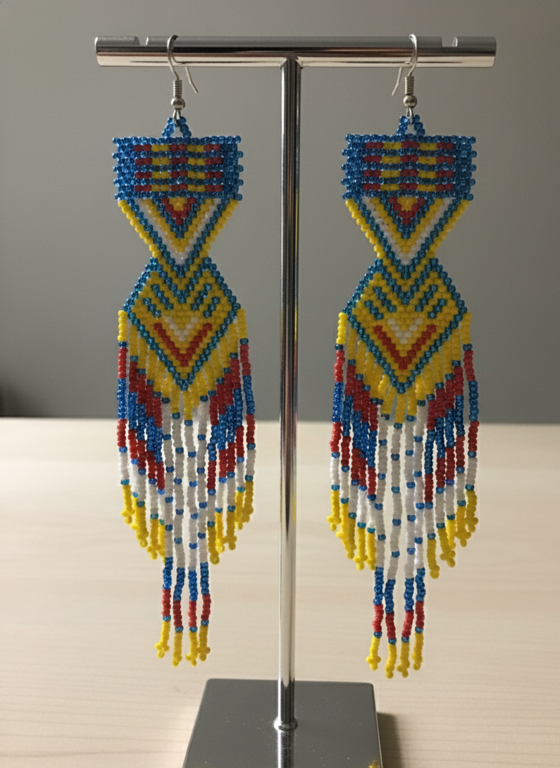 Sky blue and yellow Sunset Path Beaded Earrings-1