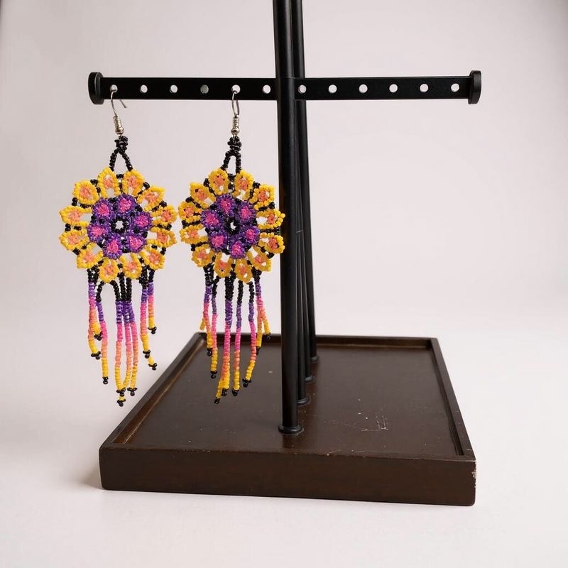 Yellow Purple Flower beaded Earrings-2