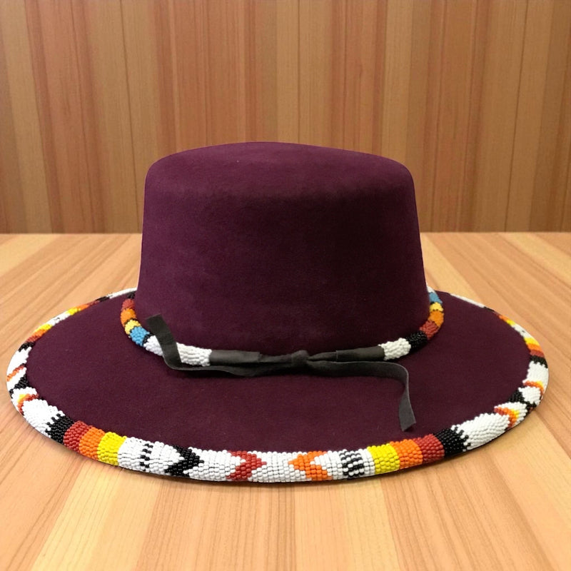 Size-58 Handmade Beaded Hat(Red)-4