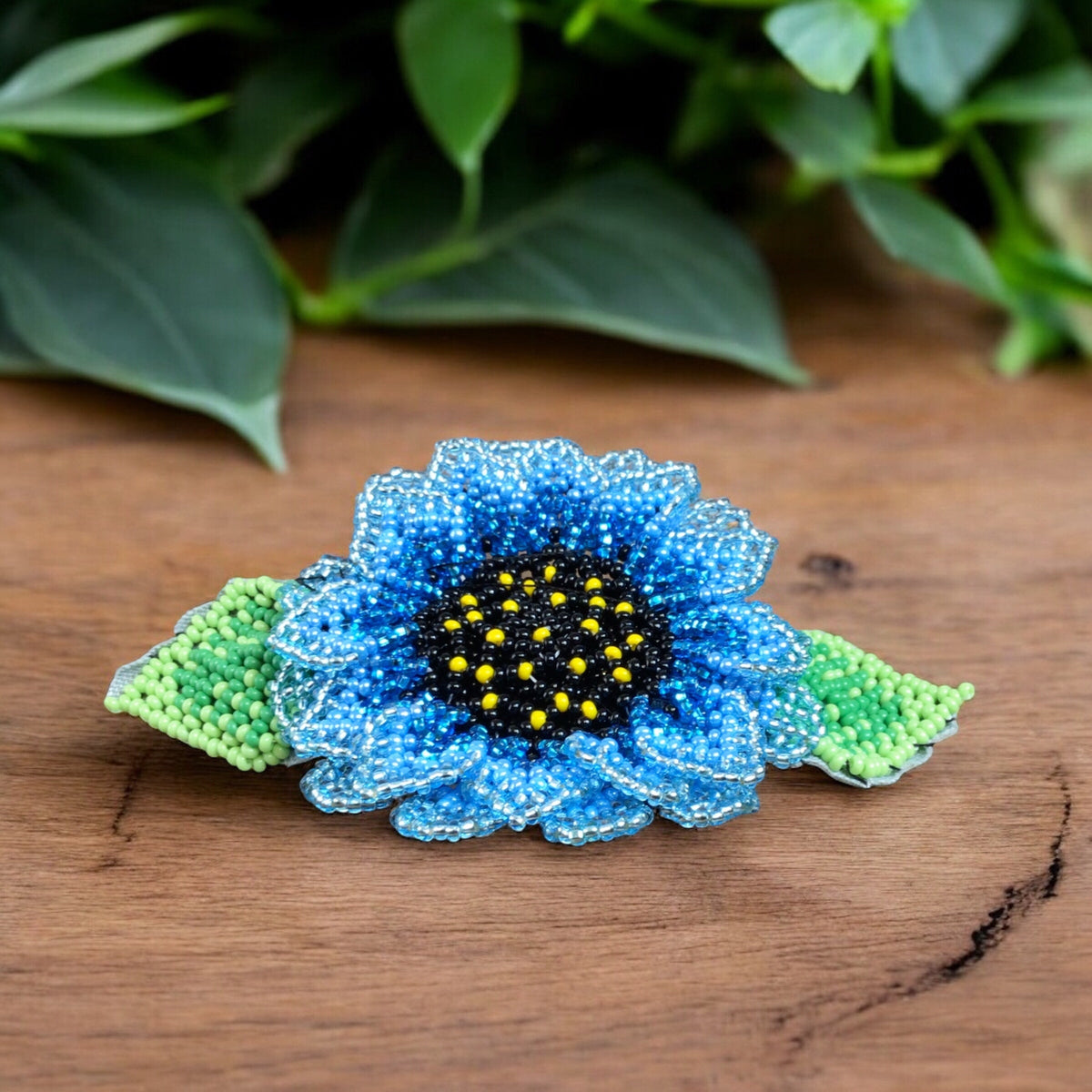 Handmade Beaded Sunflower Hair Clip-Sky Blue-2