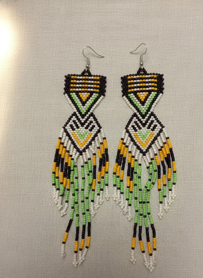 Green and Brown Sunset Path Beaded Earrings-1