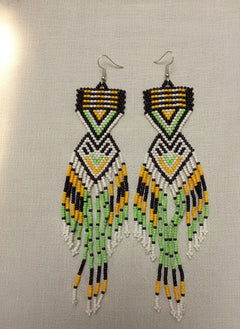 Green and Brown Sunset Path Beaded Earrings-1