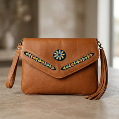 Leather beaded Crossbody bag(Brown)-7
