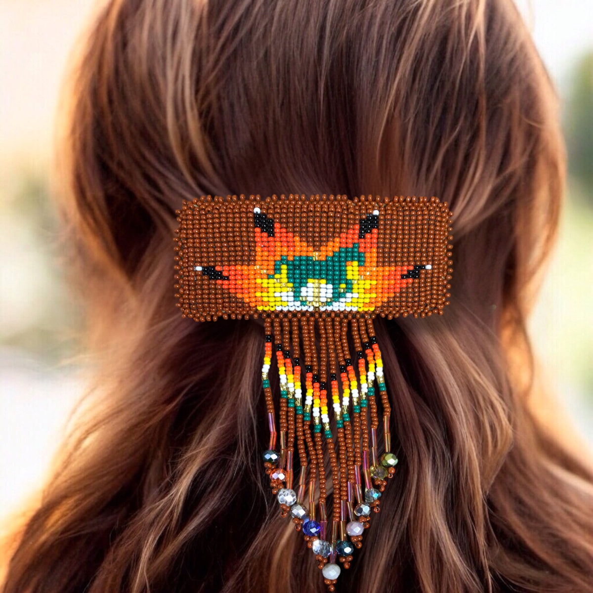 Rectangular Fringed Barrette - Brown