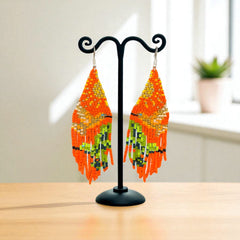 Orange Sky Dancer Beaded Earrings-2