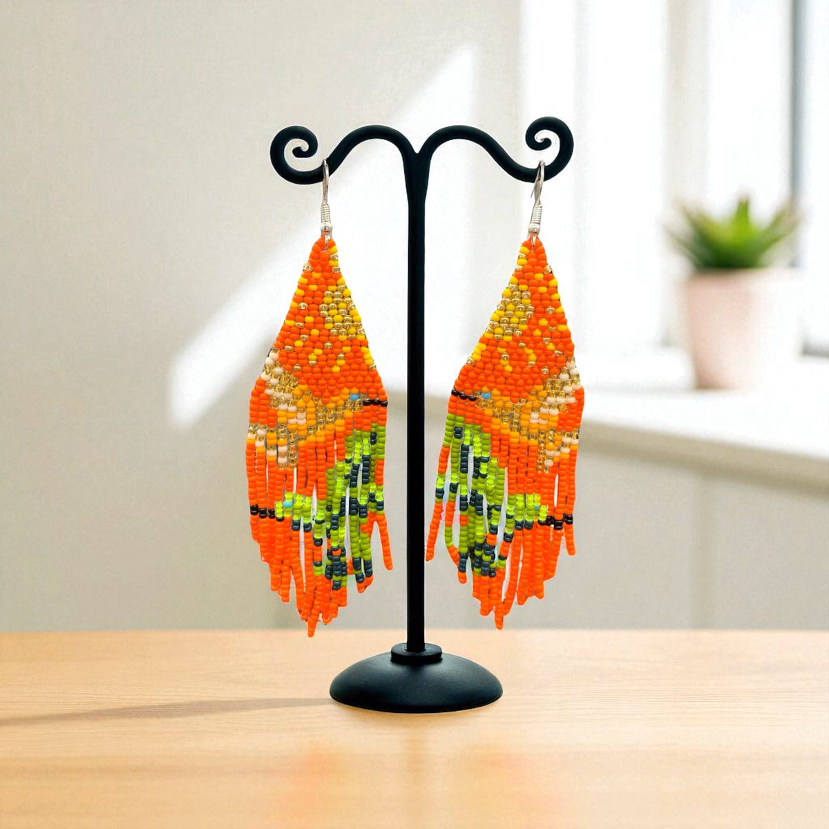 Orange Sky Dancer Beaded Earrings-2