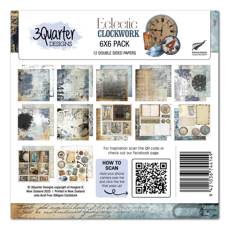 3Quarter Designs Eclectic Clocks 6x6 Paper Pack-1