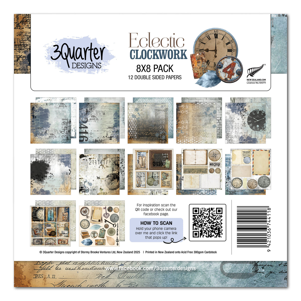 3Quarter Designs Eclectic Clocks 8x8 Paper Pack-1