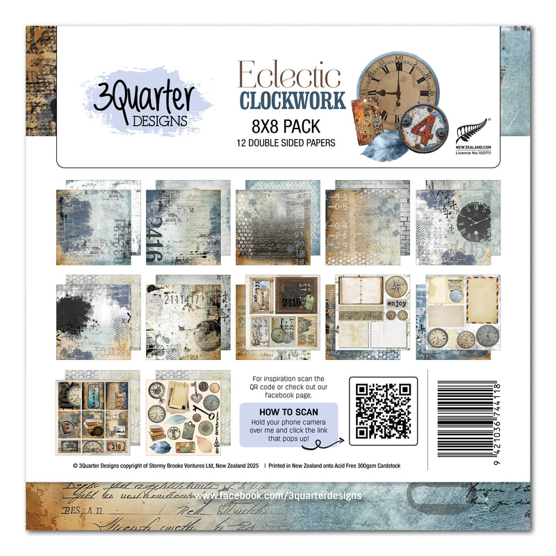 3Quarter Designs Eclectic Clocks 8x8 Paper Pack-1