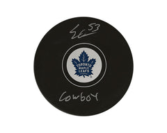Easton Cowan Autographed Toronto Maple Leafs Autograph Model Puck Inscribed "Cowboy"-1