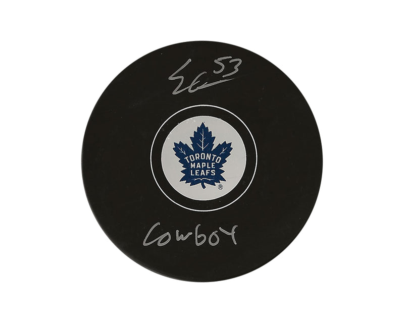 Easton Cowan Autographed Toronto Maple Leafs Autograph Model Puck Inscribed "Cowboy"-1